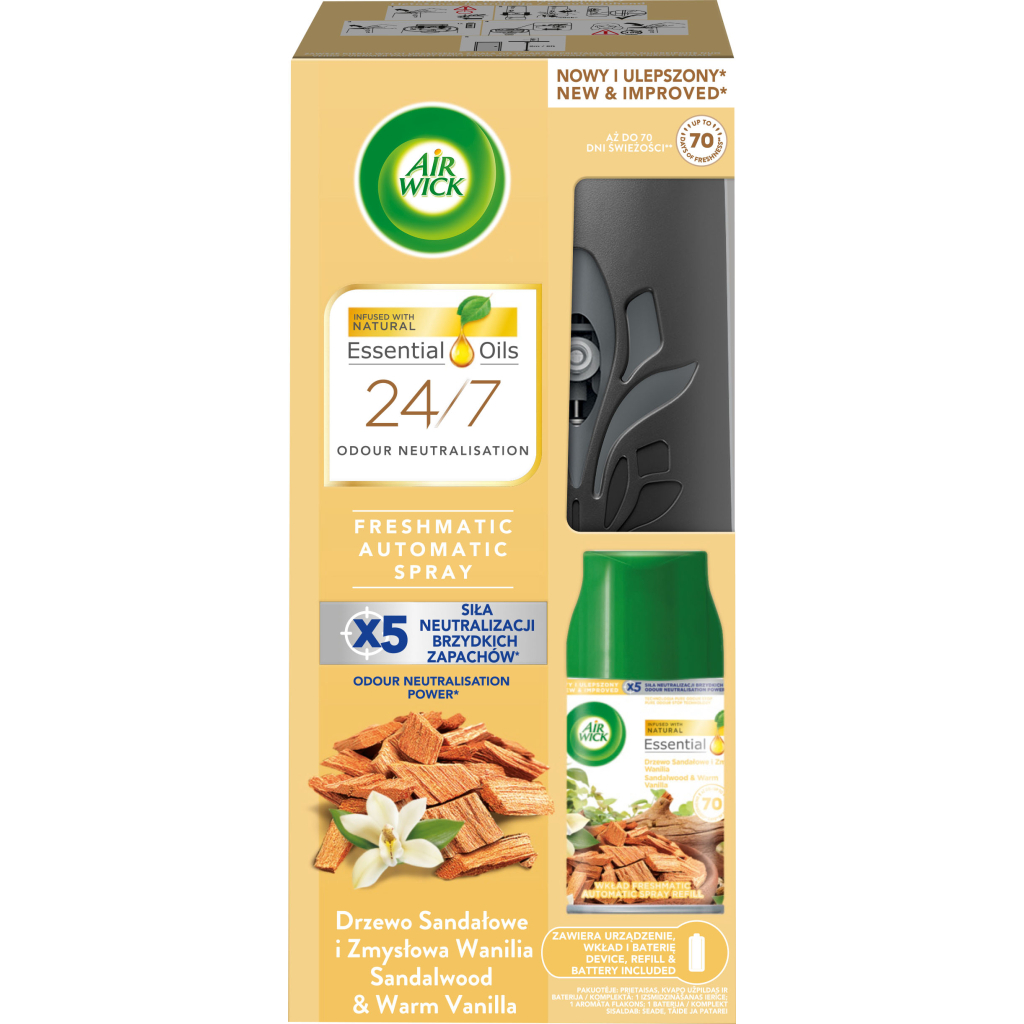 Освіжувач повітря Air Wick Автоматичний зі змінним балоном Сандалове дерево та чуттєва ваніль 250 мл (5908252010110) - зображення 1