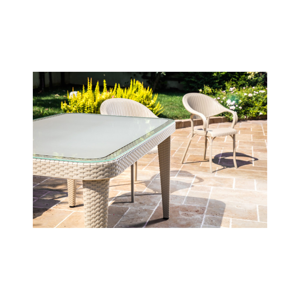 Стіл садовий Tilia Osaka 90x150 см з зовнішнім склом кавовий, ніжки пластикові (10059) - зображення 3