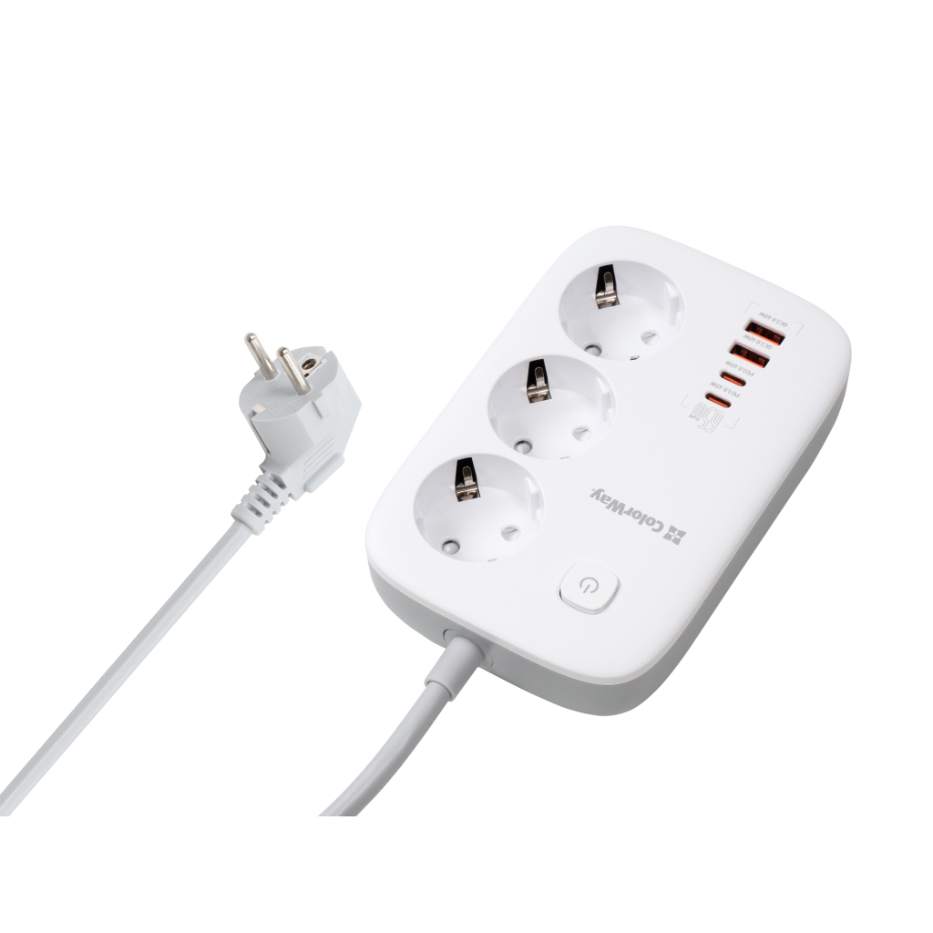 Мережевий фільтр живлення ColorWay CW-CHE34PDW 3 розетки/4USB (CW-CHE34PDW) - зображення 1