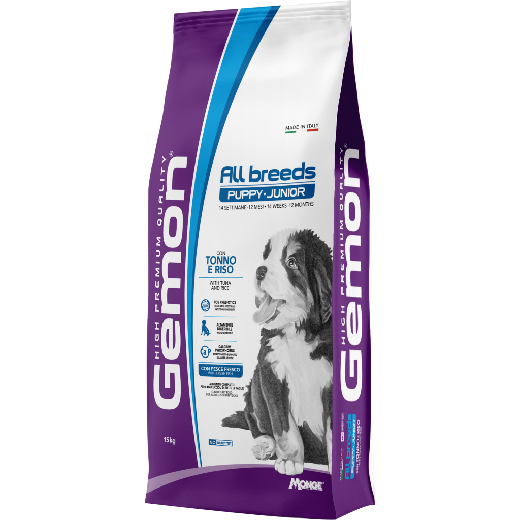 Сухий корм для собак Gemon Dog All breeds Puppy & Junior тунець з рисом 15 кг (8009470386241) - зображення 1