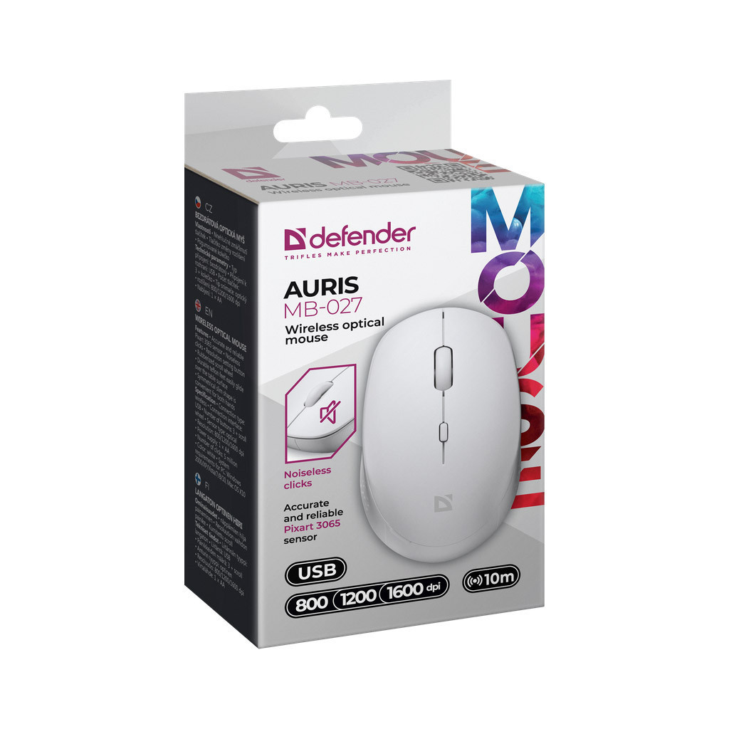Мишка Defender Auris MB-027 Silent Wireless White (52028) - зображення 5