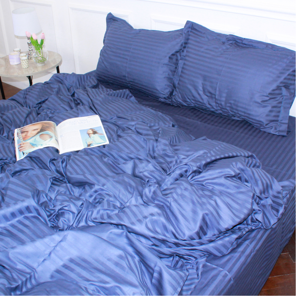 Постільна білизна MirSon SatinStripe 30-0020SmokyBlue 220х240 King Size (2200005255360) - изображение 2