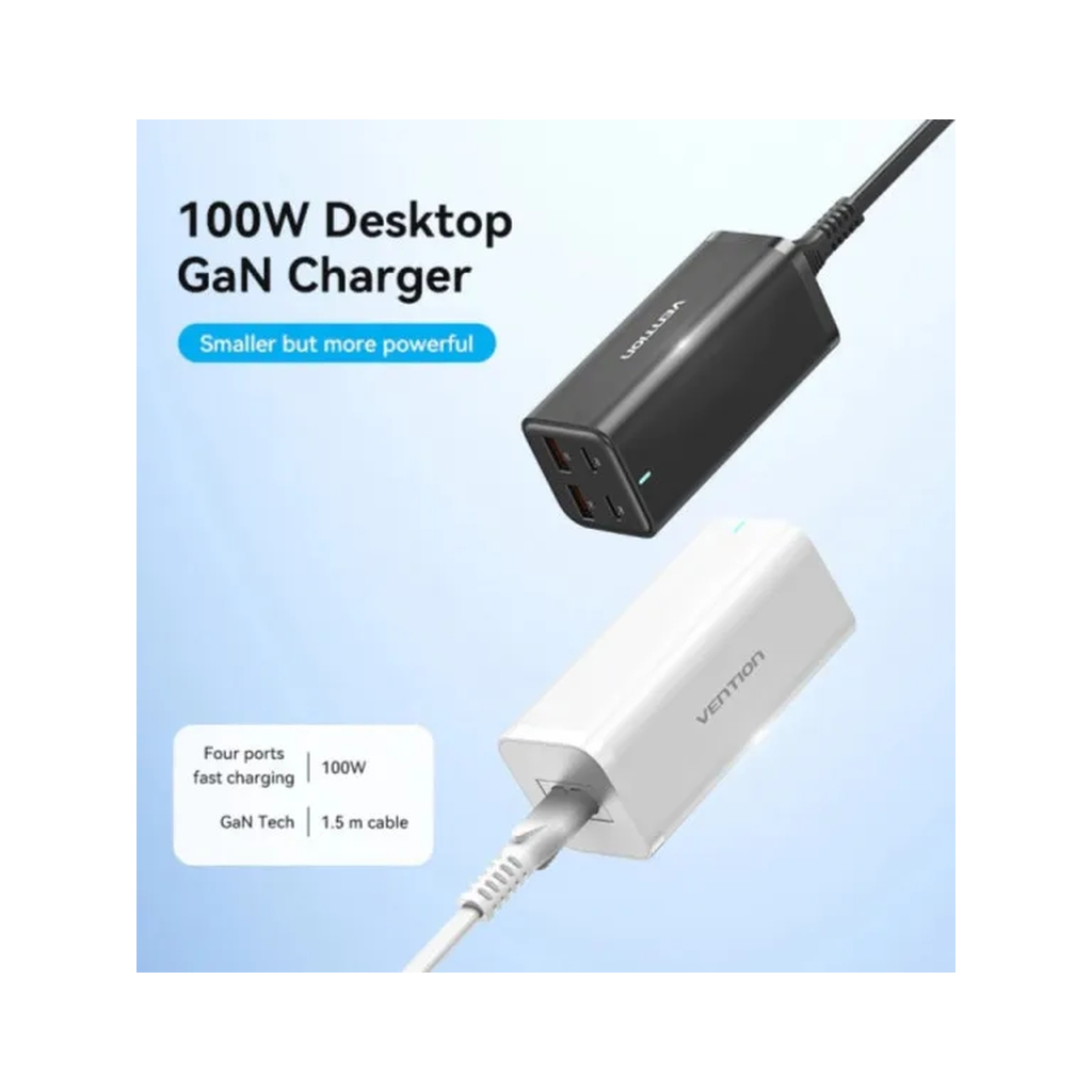 Зарядний пристрій Vention 4xUSB 100W (2xUSB-C+2xUSB-A) PD3.0/QC 3.0/GaN White (FBSWG-EU) - зображення 2
