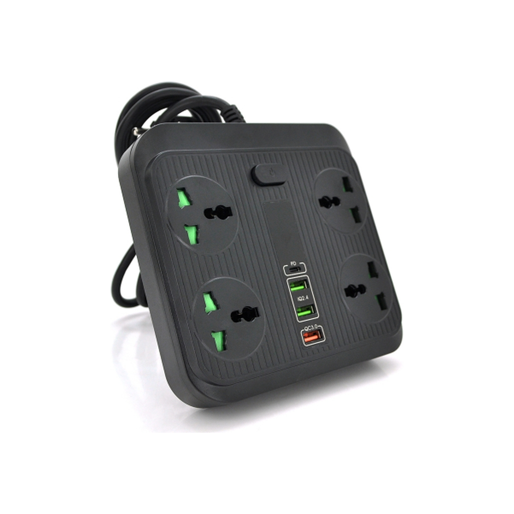 Мережевий фільтр живлення Voltronic TВ-Т18, 4роз, 2*USB+PD Black (OS-Т18-Black) - зображення 1