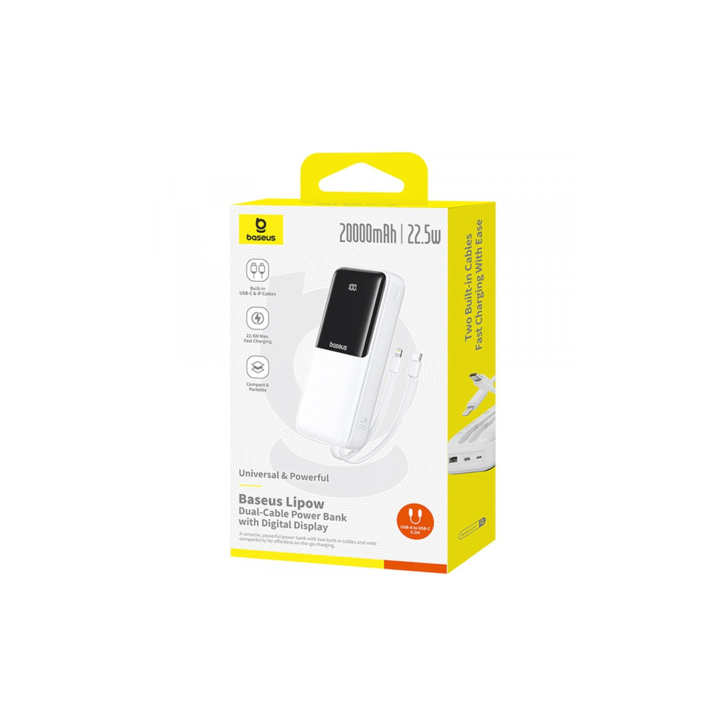Батарея універсальна Baseus Lipow 20000mAh 22,5W PD, QC/3.0, White (P10079102213-00) - picture 5