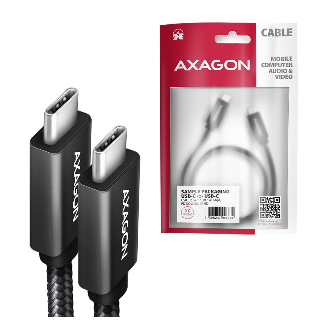 Дата кабель USB-C to USB-C 2.0m USB 3.2 Gen 2 PD 100W 5A 4K black AXAGON (BUCM32-CM20AB) - зображення 2