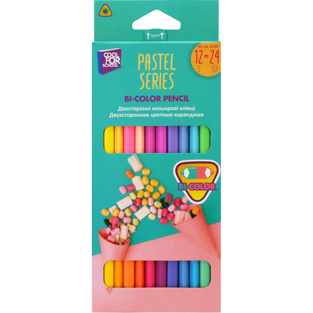 Олівці кольорові Cool For School Pastel Преміум, двосторонні, тригранні, 24 кольори (CF15187) - зображення 1