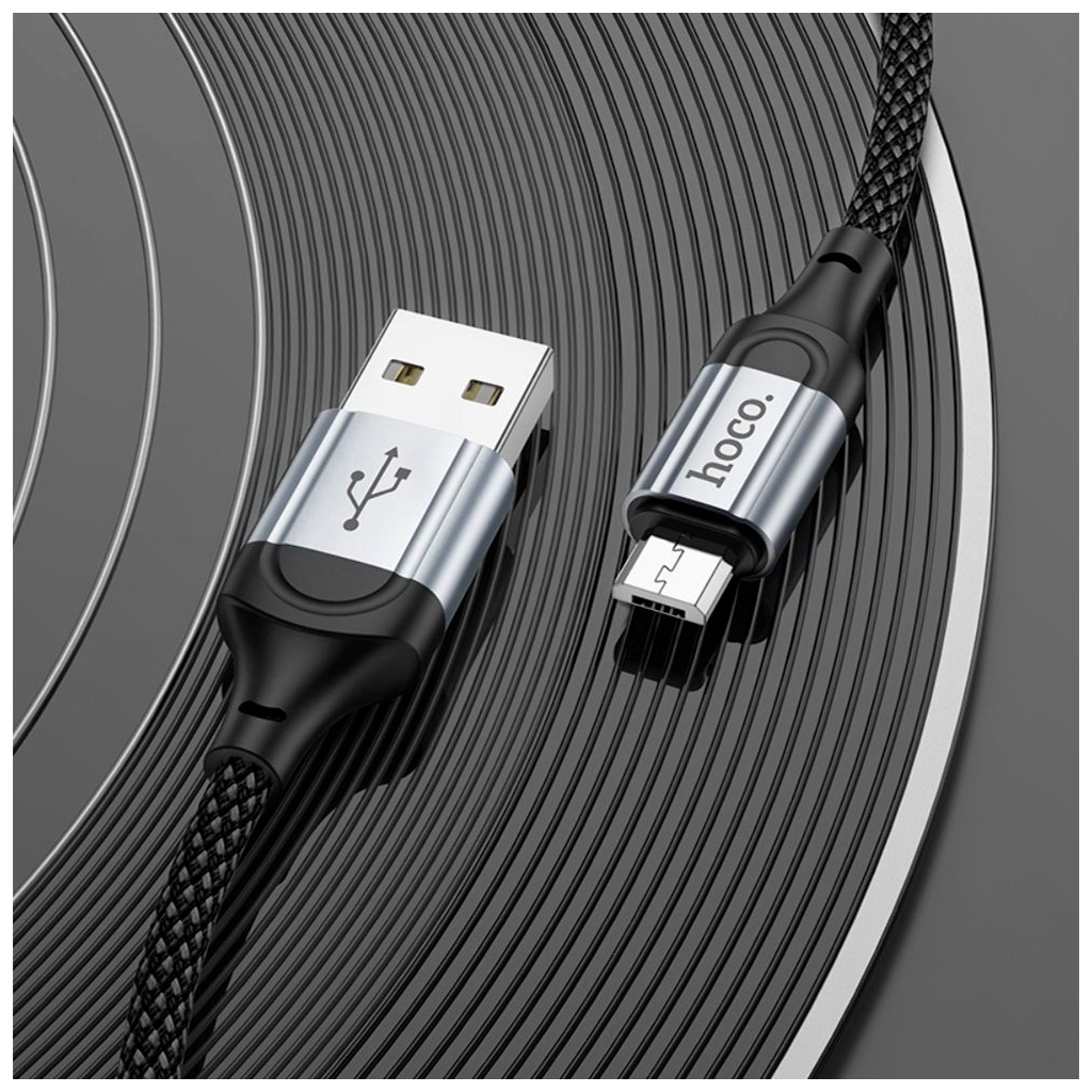 Дата кабель USB 2.0 AM to Micro 5P 1.0m 2.4A nylon X102 black HOCO (6942007608763) - зображення 6