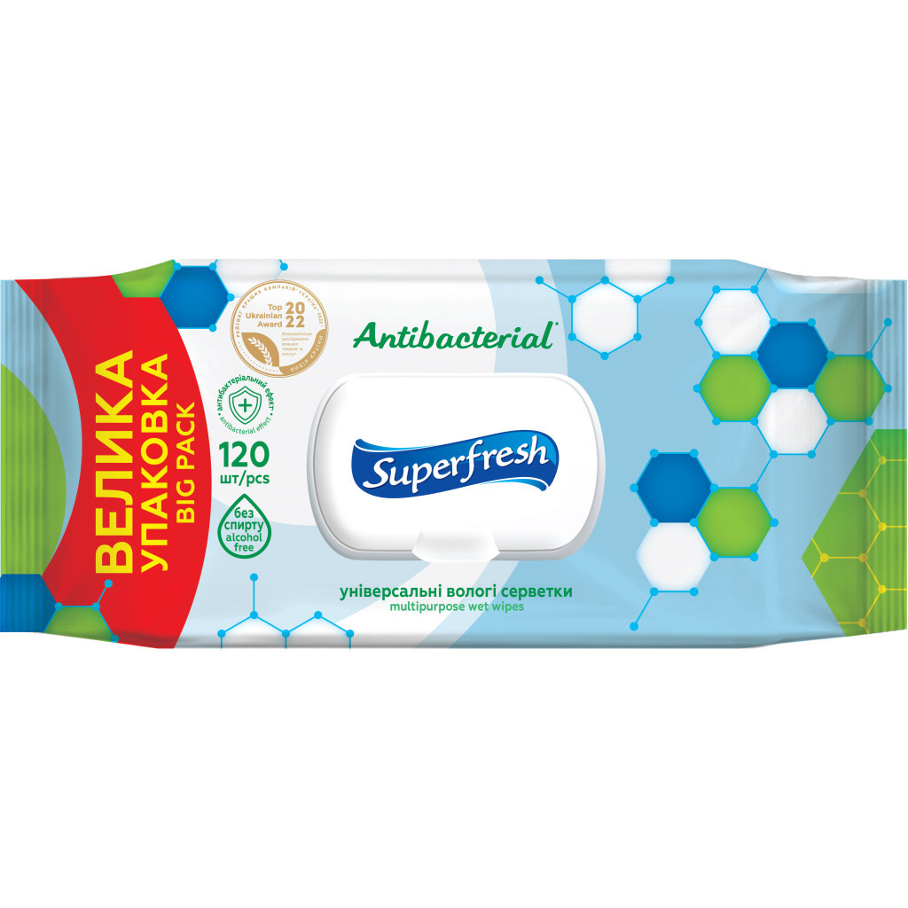 Вологі серветки Superfresh Antibacterial з клапаном 120 шт. (4823071642285) - зображення 1