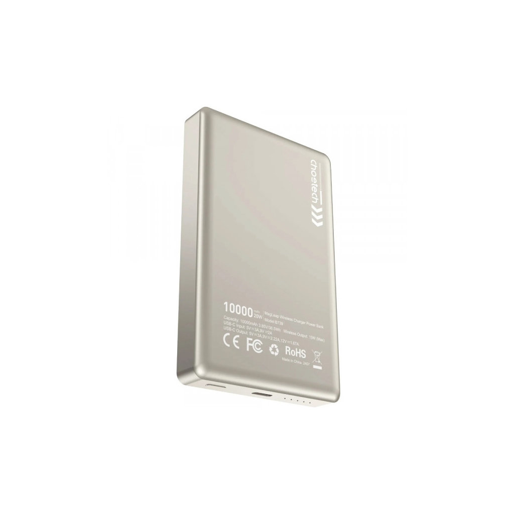 Батарея універсальна Choetech Magnetic Wireless 10000mAh 20W, PD, Qi-15W, USB-C In/Out Ultra-thin, Beige (B739-CCCWH) - зображення 2