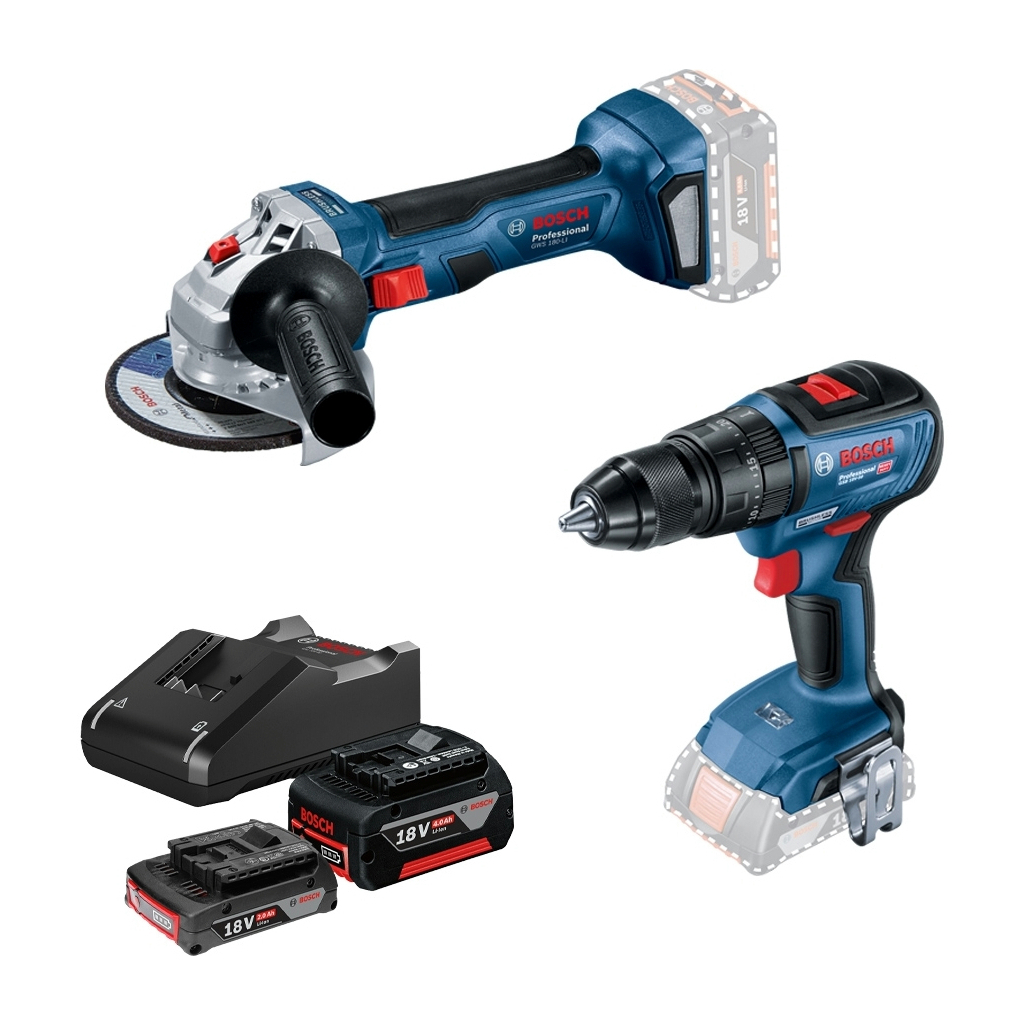 Набір електроіструментів Bosch 18V GWS180-LI, GSB 18V-50, 2х4А (0.615.990.M8S) - изображение 1
