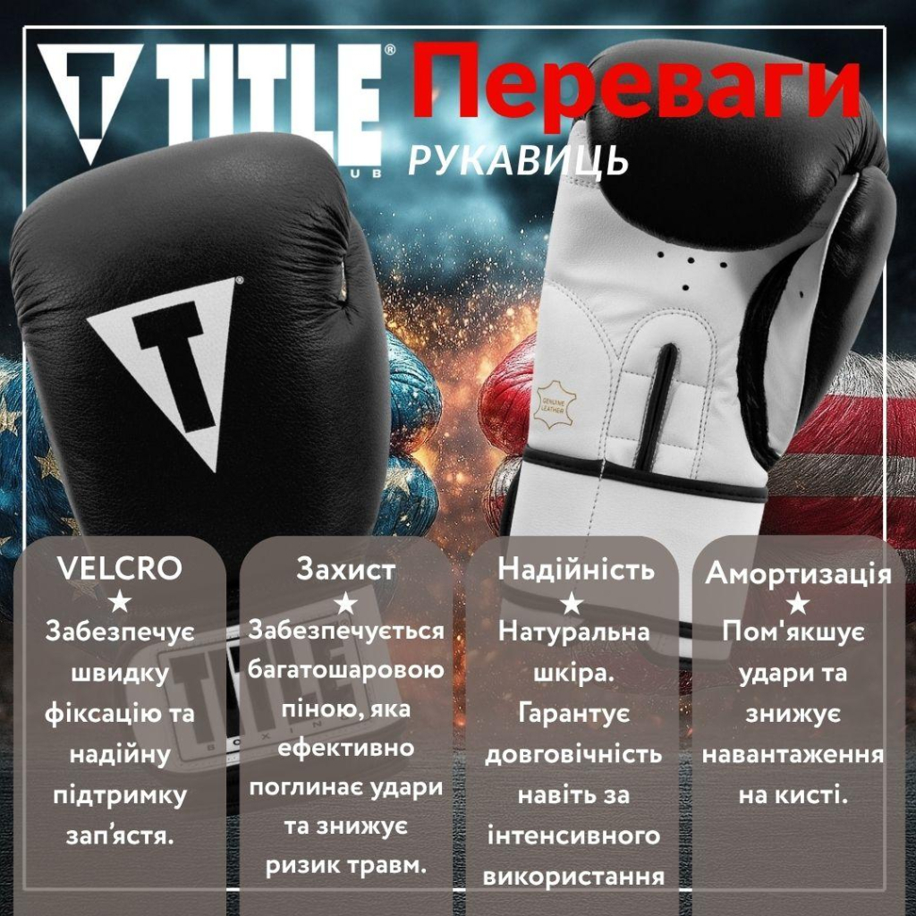 Боксерські рукавички Title Premier Leather Black/White L 14 oz (TSBG2 L BK/WH) - зображення 3