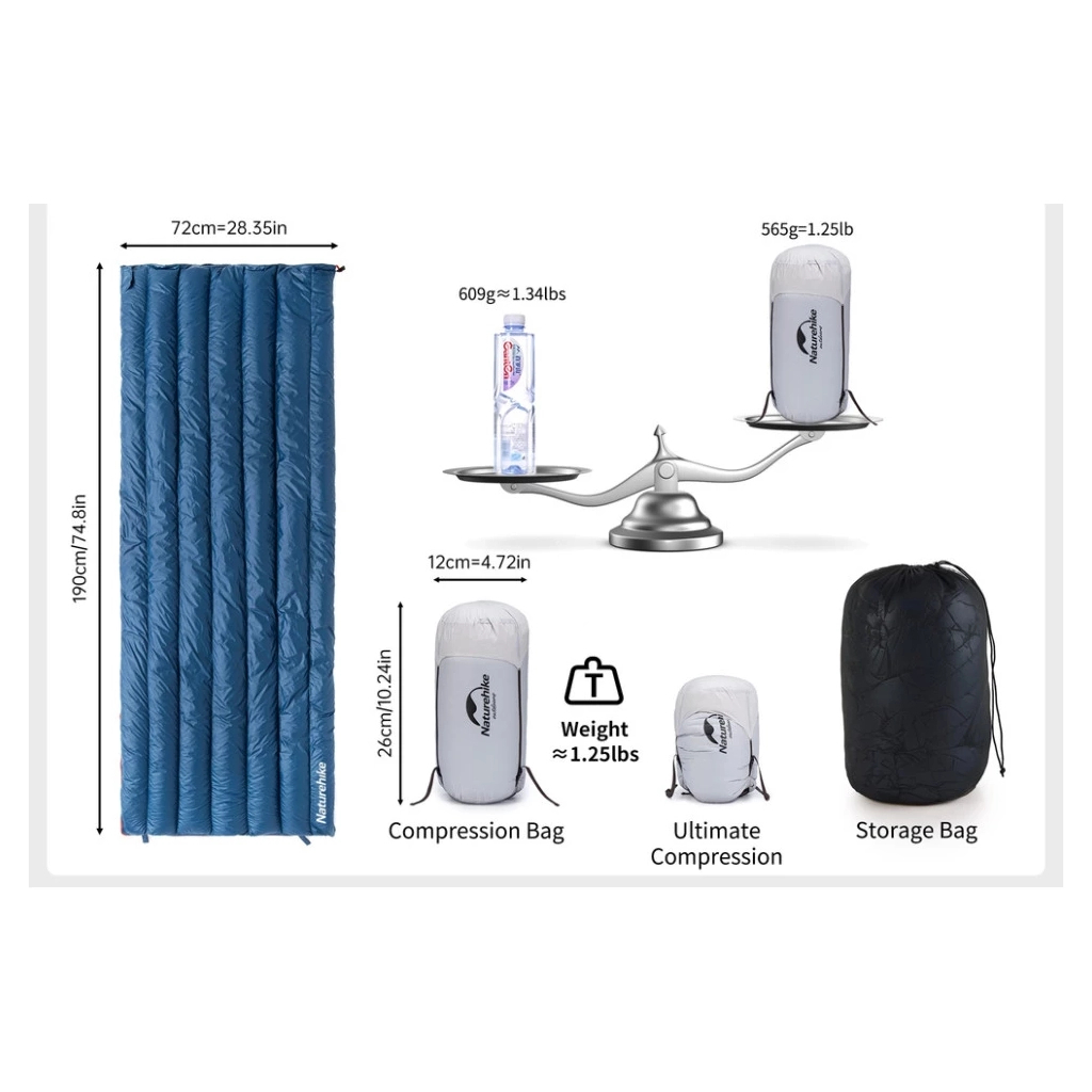 Спальний мішок Naturehike з натуральним пухом CWM295 CNK2300SD013, блакитний (6976023920899) - зображення 6