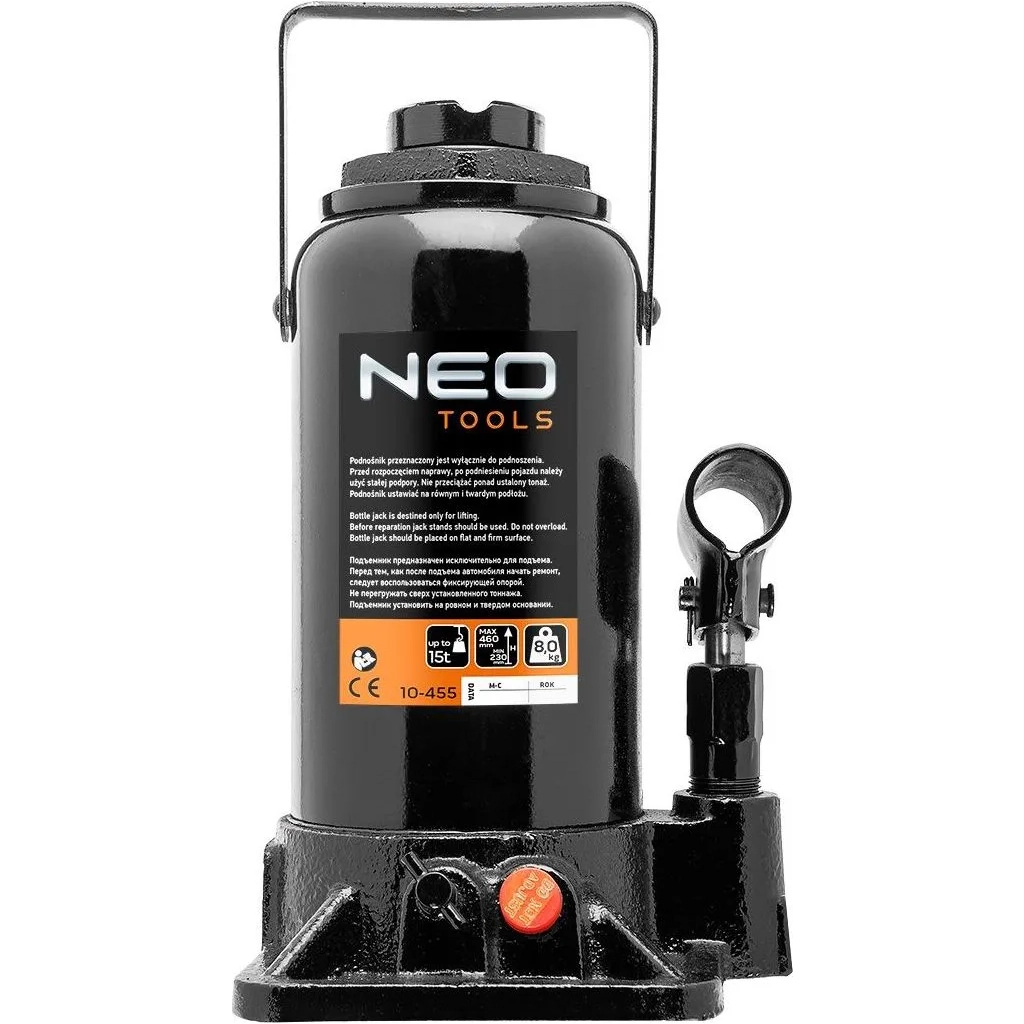 Домкрат Neo Tools гідравлічний пляшковий 15т, 230-460мм (10-455) - изображение 3
