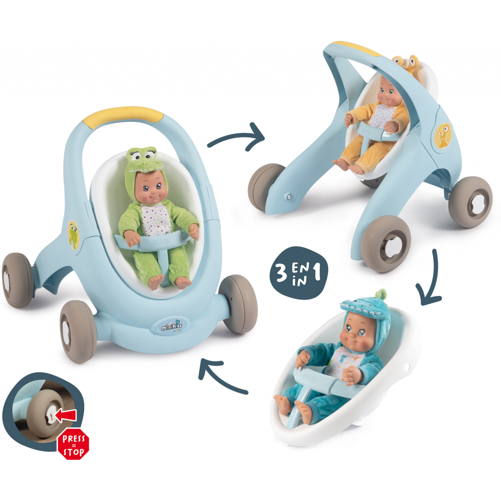 Коляска для ляльок Smoby Мінікісс 3в1 для прогулянок Блакитна (210207) - зображення 4