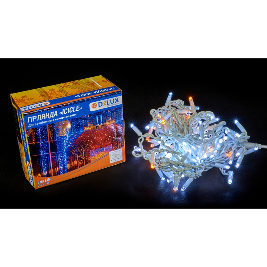 Гірлянда Delux ICICLE 108LED 2x1 м Жовтий flash Білий/Білий IP44 (90015177) - зображення 2