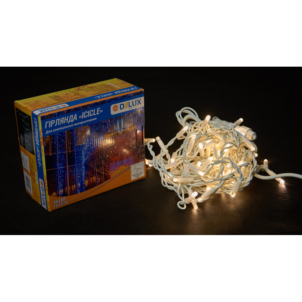 Гірлянда Delux Icicle 75LED 2x0.7m 18 flash теплий білий/білий IP44 EN (90012959) - зображення 1