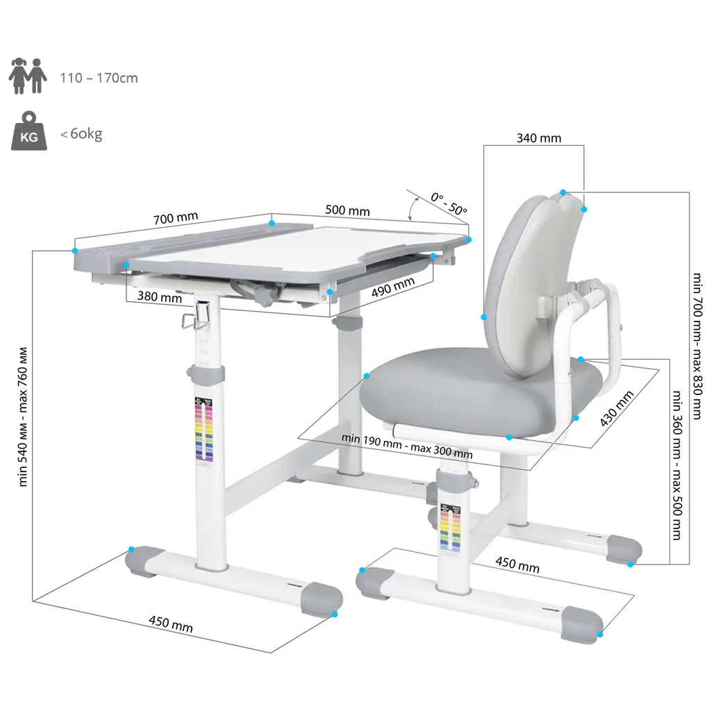 Парта зі стільцем Cubby Vivo Blue - зображення 9