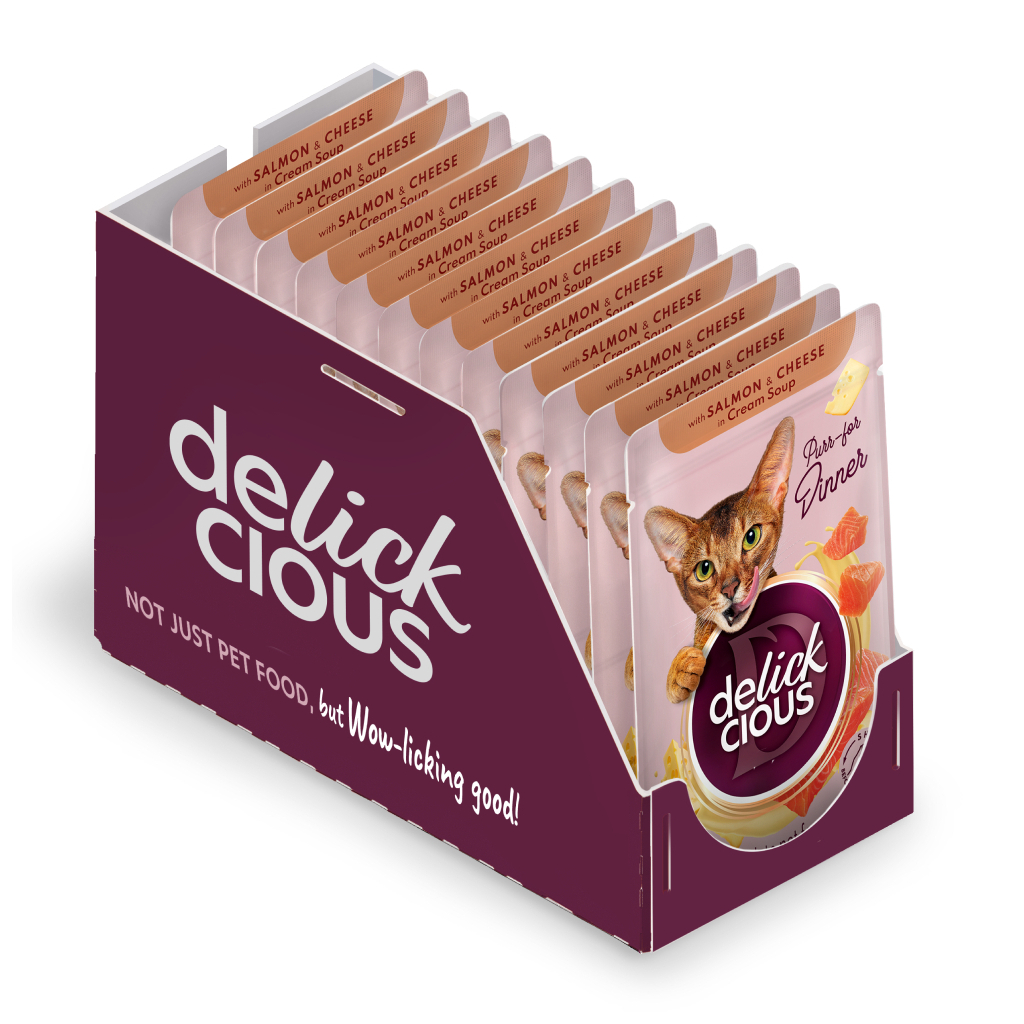 Вологий корм для кішок Delickcious Смужки з лососем та сиром в крем-супі 85 г (4820269141803) - зображення 2