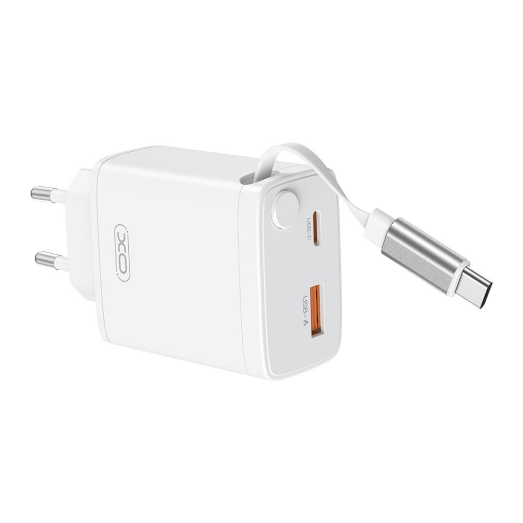Зарядний пристрій XO 1xUSB-C + 1xUSB QC30W GaN + cable USB-C to USB-C white (XO-CE31) - зображення 3