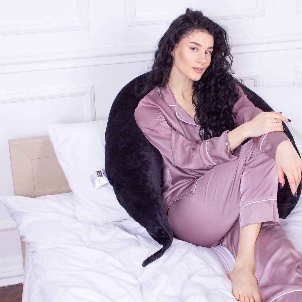 Подушка MirSon для вагітних та годування №8305 Velvet Line 28-0007 Black Велюр 30х170х20 см (2200006200307) - изображение 6