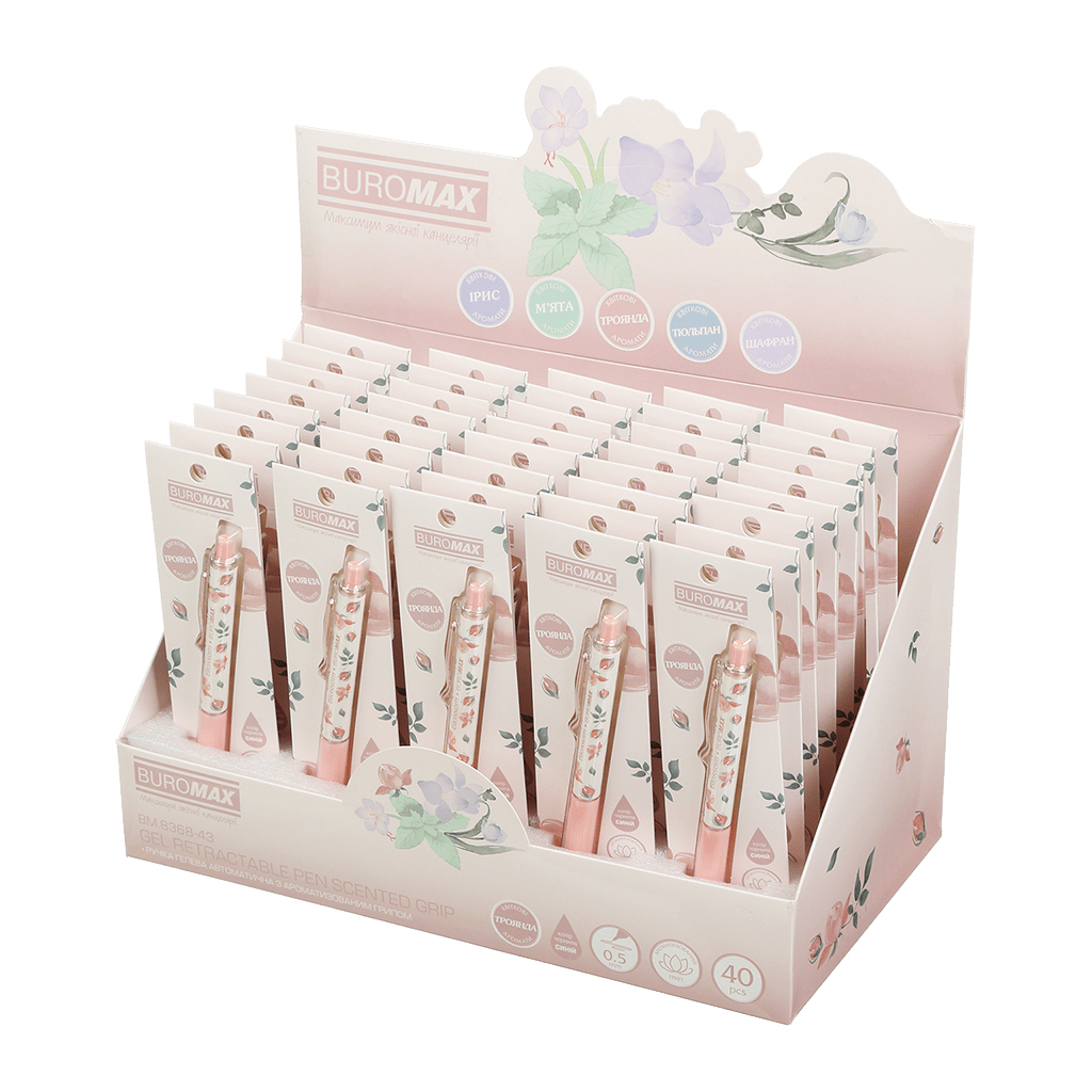 Ручка гелева Buromax автоматична BLOSSOM, 0.5 мм, ароматний грип, Троянда, сині чорнила, в блістері (BM.8368-43) - зображення 3