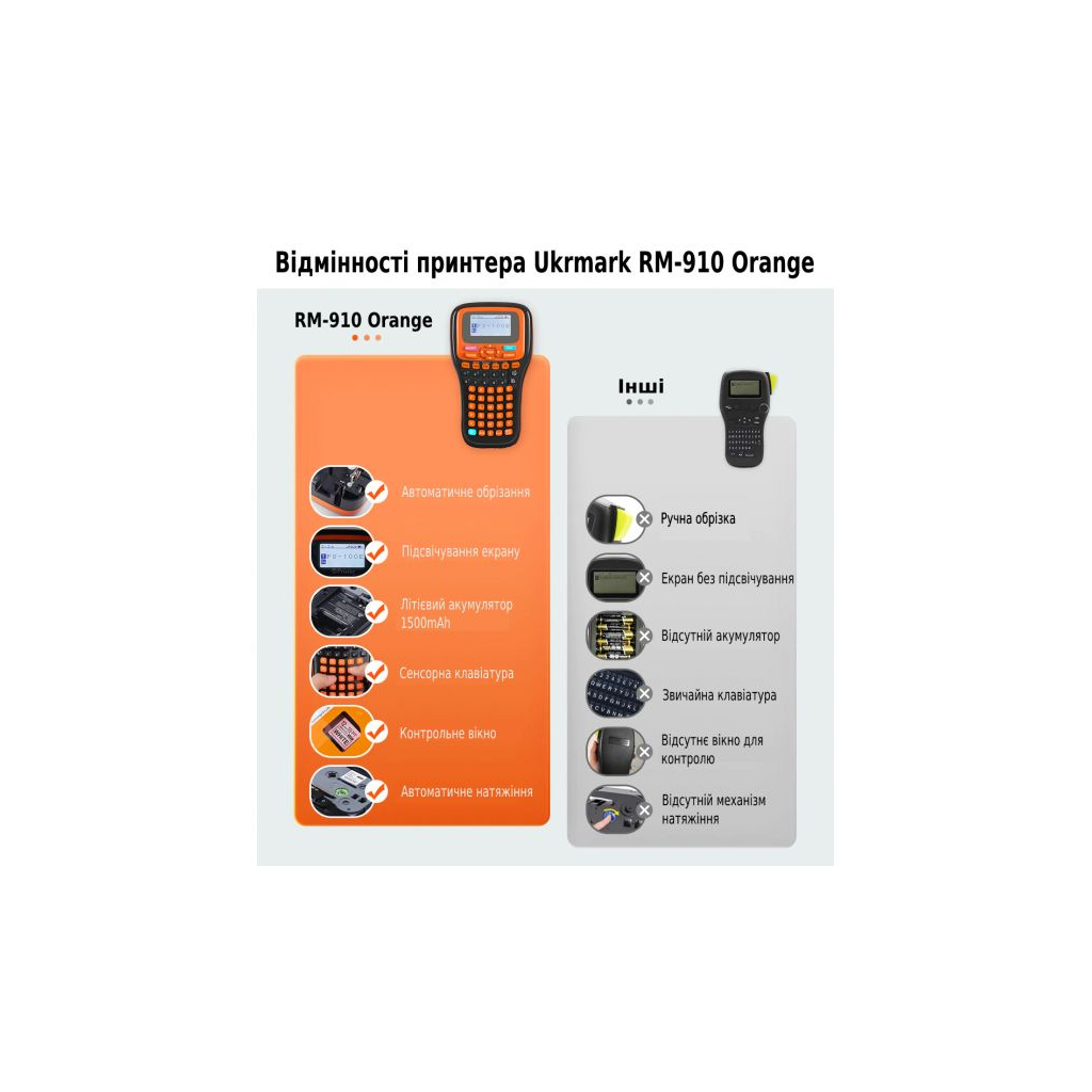 Принтер етикеток UKRMARK RM-910 Orange, сумісний з картриджами Brother TZe (900416) - зображення 3
