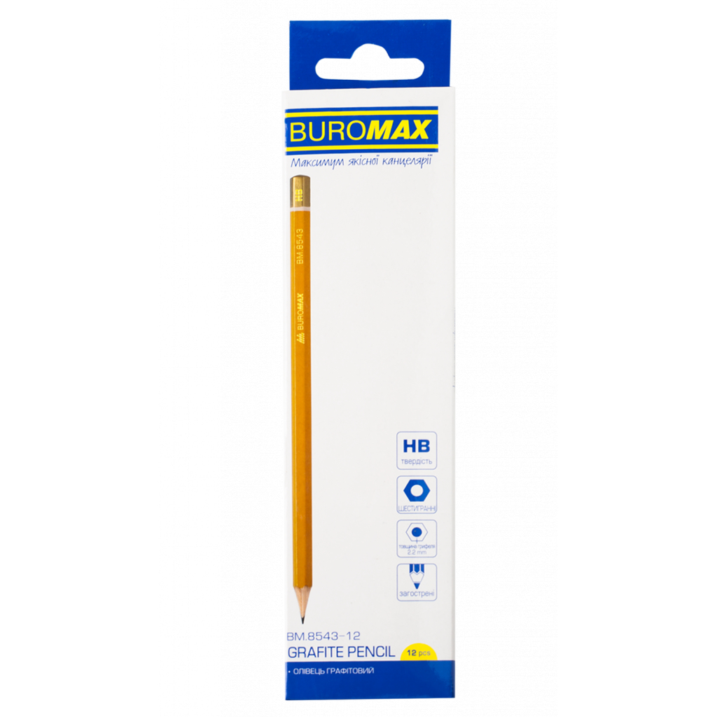 Олівець графітний Buromax Professional HB без гумки Жовтий (BM.8543-12) - зображення 2