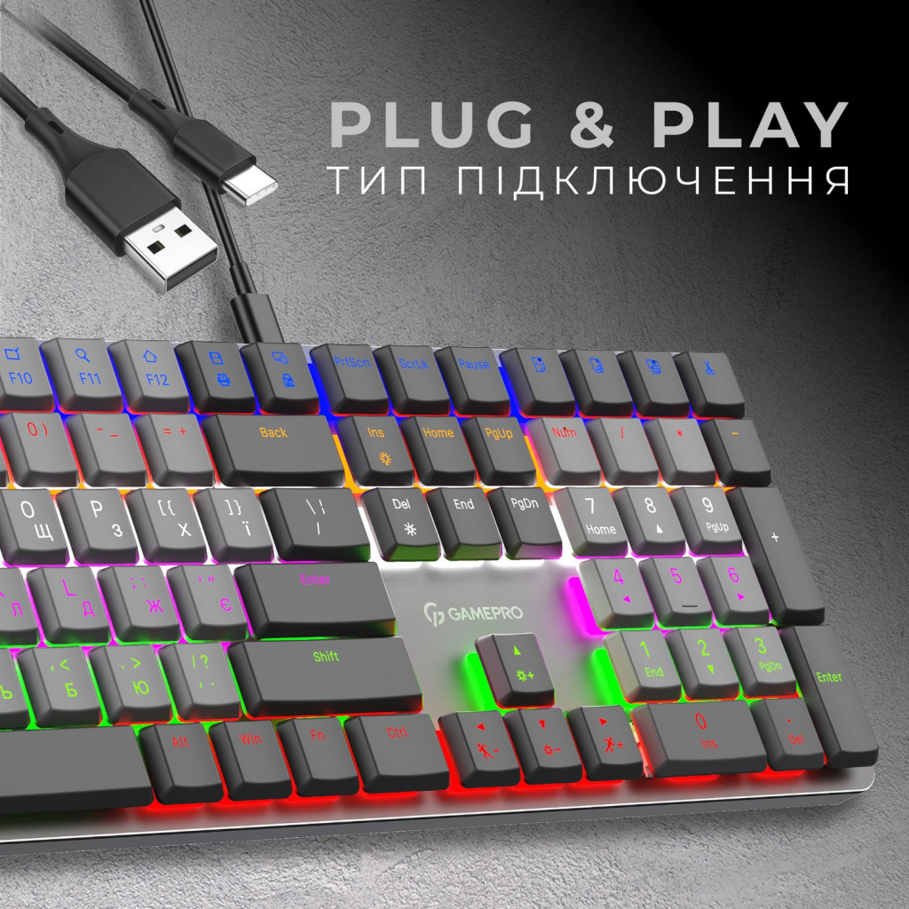 Клавіатура GamePro MK145R Red Swich Low Profile USB Dark Gray (MK145R) - изображение 4