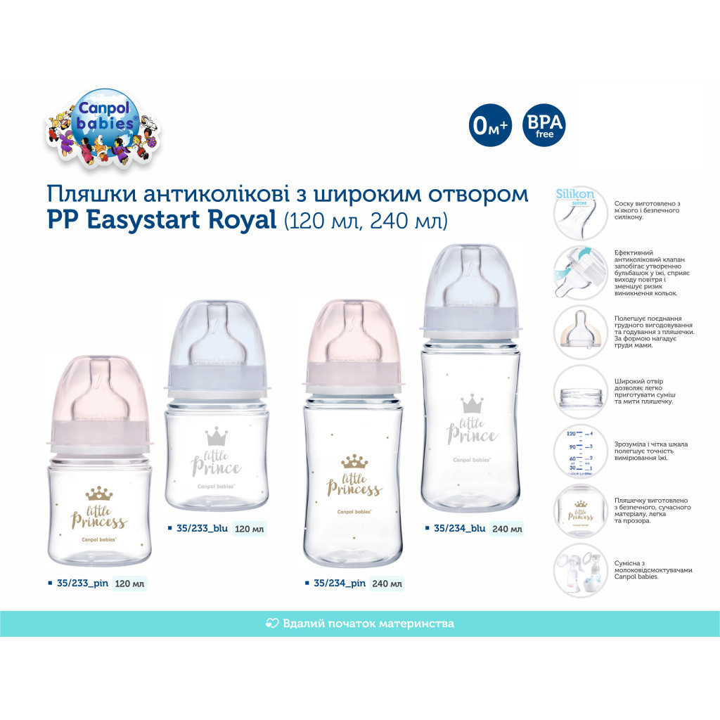 Пляшечка для годування Canpol babies Royal Baby з широким отвором 120 мл Синя (35/233_blu) - зображення 4