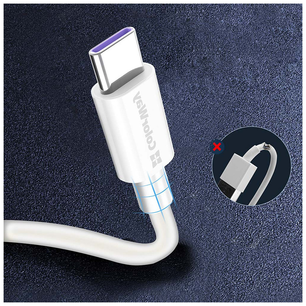 Дата кабель USB 2.0 AM to USB-C 1.0m 5A white ColorWay (CW-CBUC019-WH) - зображення 9