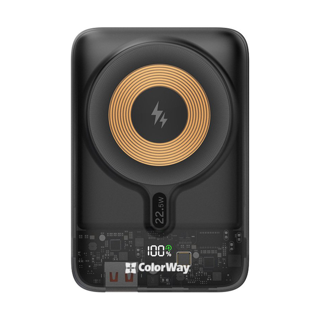 Батарея універсальна ColorWay 10 000 mAh 15W MagSafe (USB QC3.0 + USB-C PD 22.5W) (CW-PB100LPA3BK-WPDD) - зображення 2