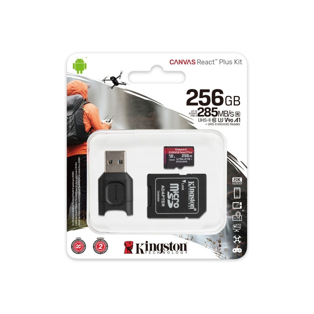 Карта пам'яті Kingston 256GB microSDXC class 10 Canvas React+ (MLPMR2/256GB) - зображення 3