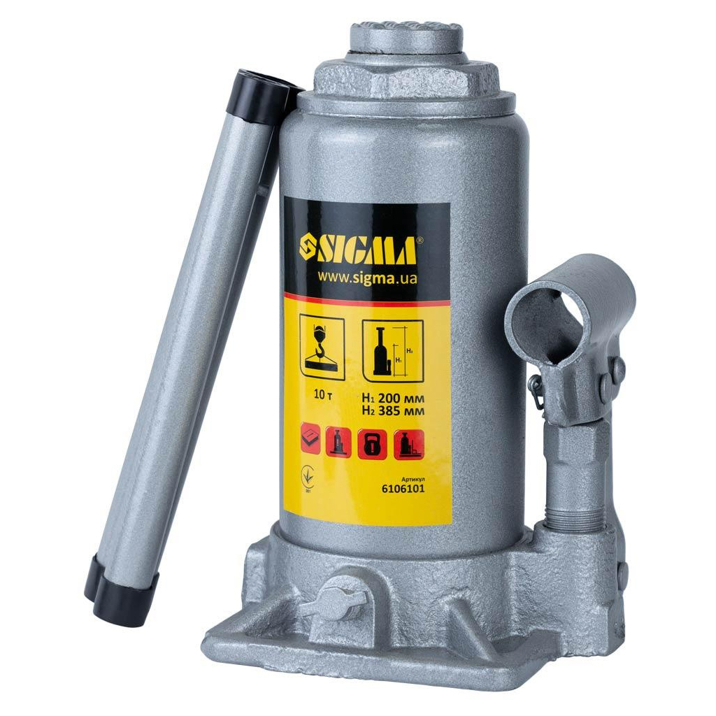 Домкрат Sigma гідравлічний пляшковий 10т H 200-385мм (6106101) - изображение 1