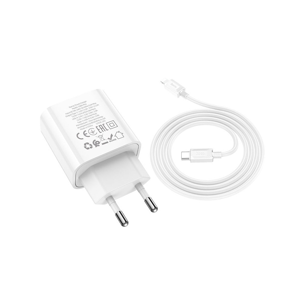 Зарядний пристрій HOCO C80A Plus Rapido 1xUSB-C PD20W + 1xUSB QC3.0 + cable USB-C to Lightning White (6931474779892) - зображення 4