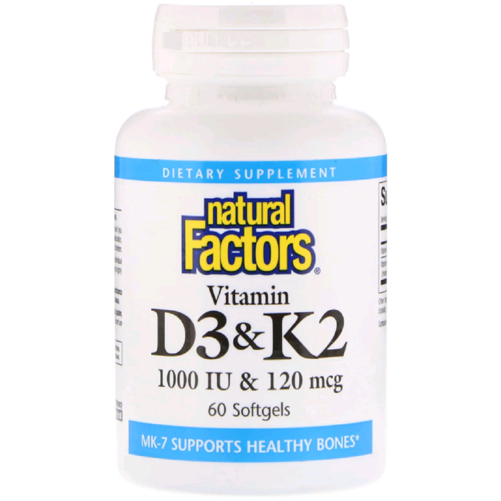 Вітамін Natural Factors Вітамін D3 і К2, Vitamin D3 & K2, 60 гелевих капсул (NFS-01292) - зображення 1