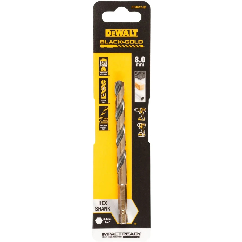 Свердло DeWALT по металу EXTREME IMPACT Black&Gold, HSS-G, 8 х 117 х 79 мм, 1 шт. (DT20612) - зображення 1