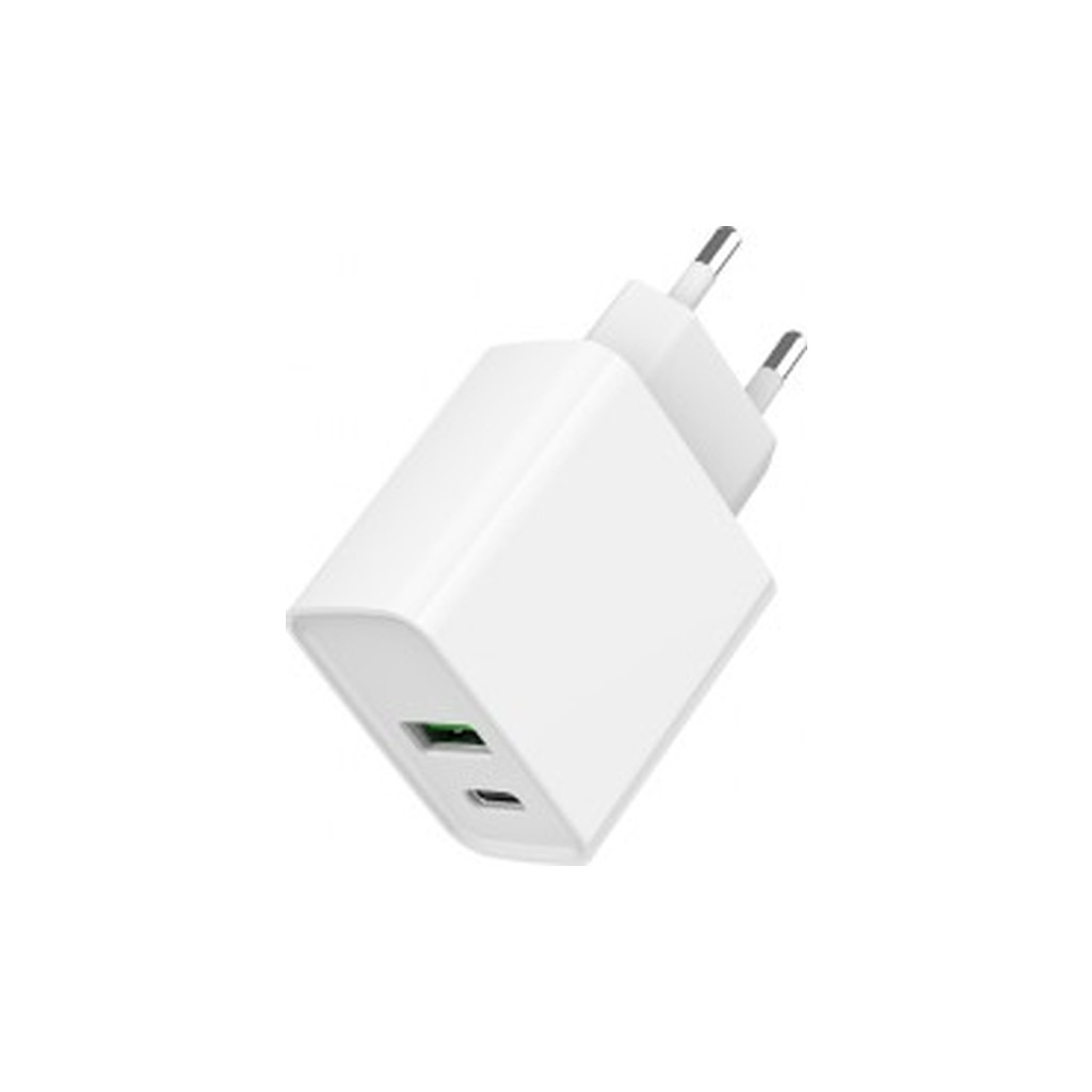 Зарядний пристрій Gembird USB-A + Type-C (PD20W + QC3.0 18W) white (TA-UC-PDQC20-01-W) - зображення 1