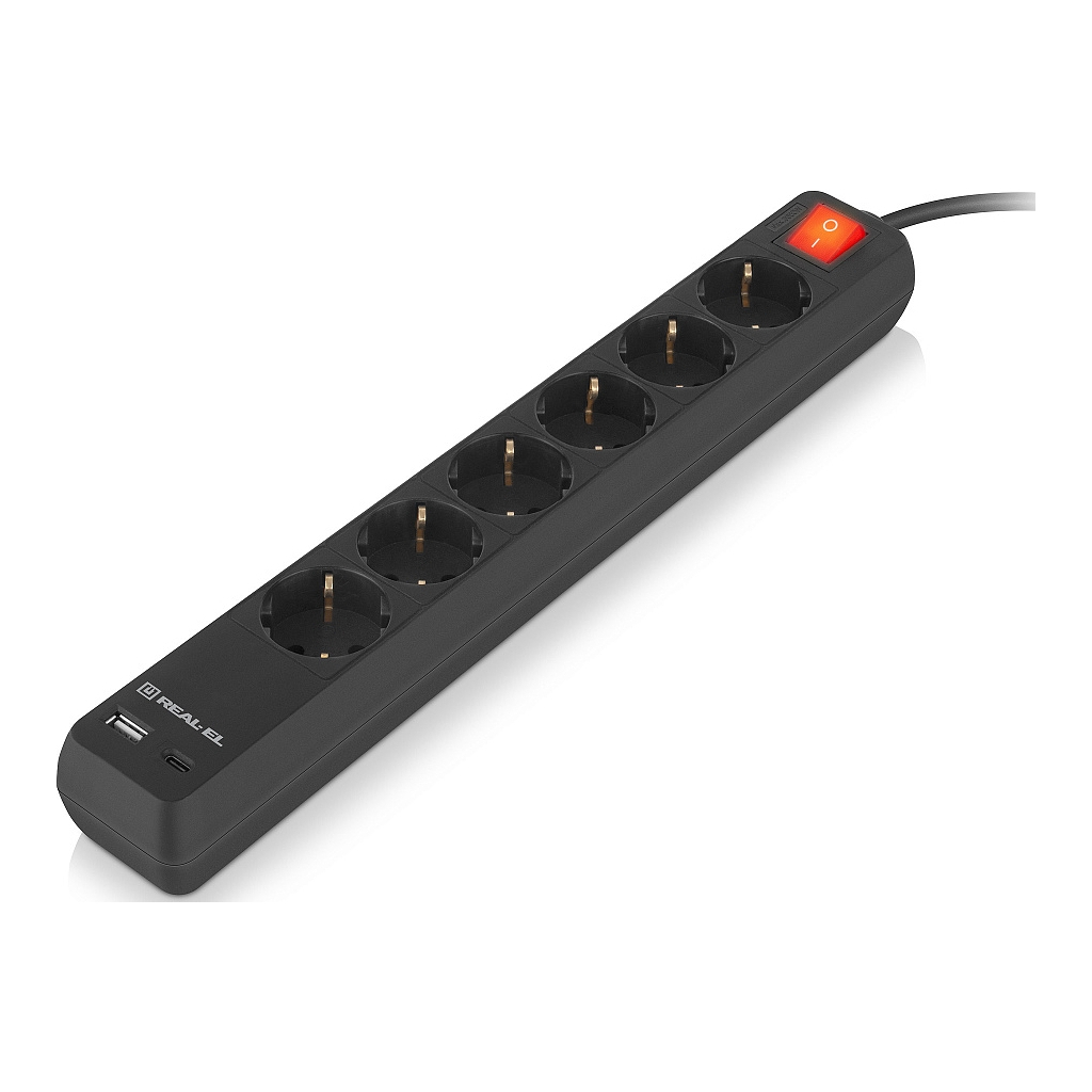 Мережевий подовжувач REAL-EL RS-PROTECT 605 3m, black (EL122300041) - зображення 2