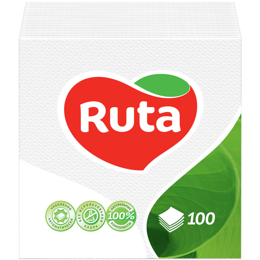 Серветки столові Ruta 24х24 см 1 шар Білі 100 шт. (4820023740495) - зображення 1