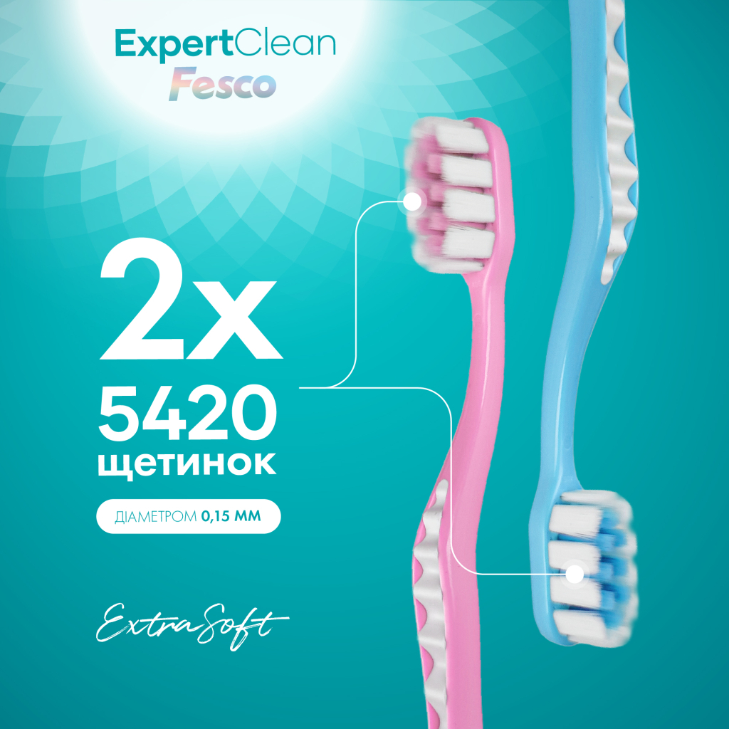 Зубна щітка Fesco Expert Clean Extra Soft Блакитна 1 шт. + Рожева 1 шт. (4820204702311) - изображение 3