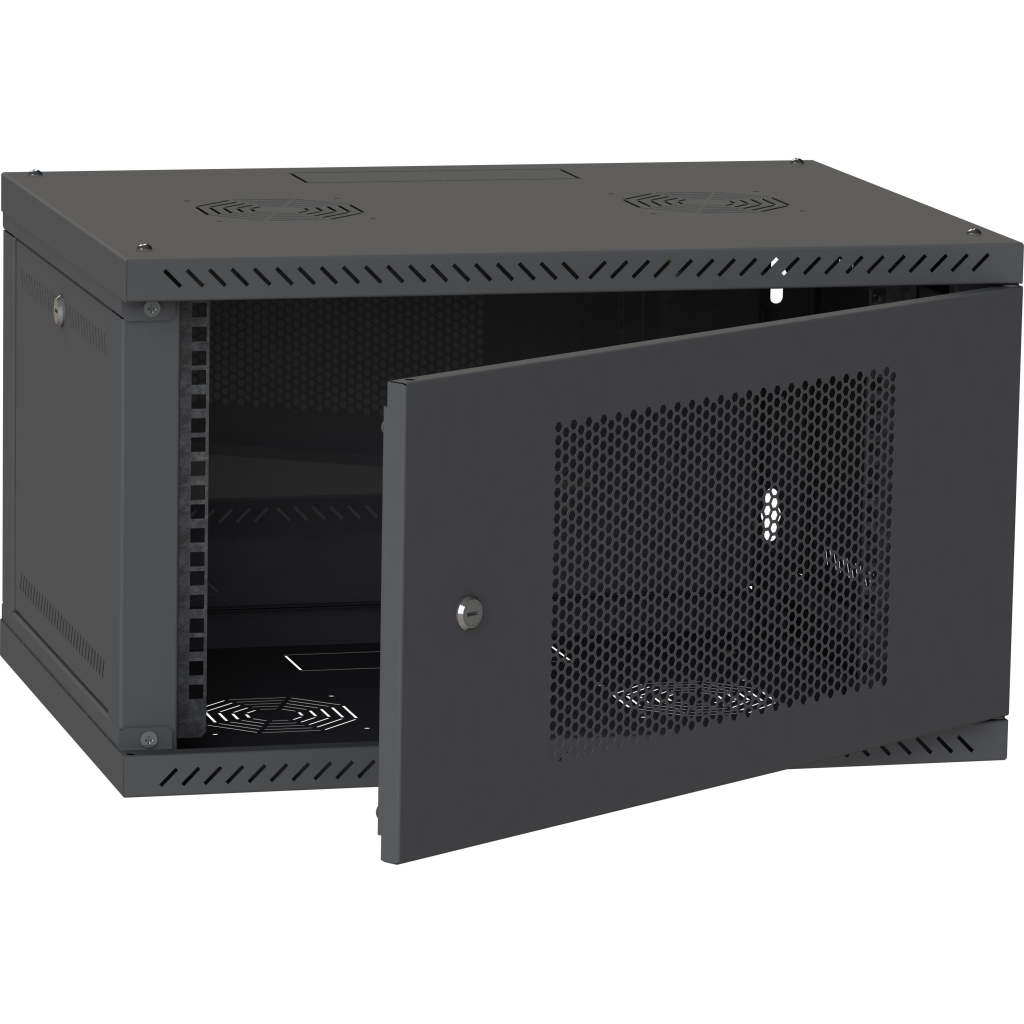Шафа настінна Ipcom 6U, 600*600, перфоровані дверцята, RAL9005 (СН-6U-060х060-ДП-9005) - изображение 2
