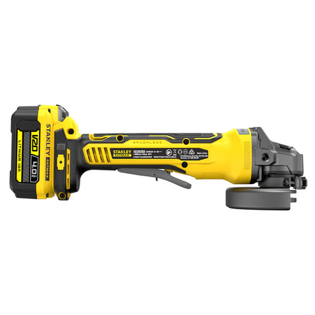Шліфувальна машина Stanley кутова акум безщіткова FATMAX,Li-Ion V20, 18В, 2x4Ah, 8000об/хв, 125 мм, кейс (SFMCG700M2K) - зображення 2