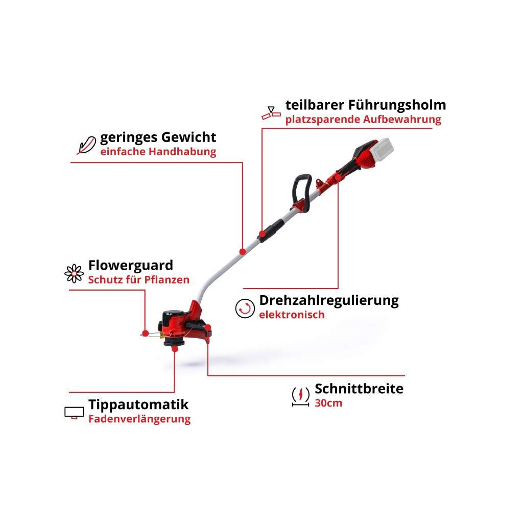 Тример садовий Einhell GE-CT 36/30 Li E - Solo PXC 36V, 30см, 9000об/хв, 3.1кг (без АКБ та ЗП) (3411300) - зображення 10