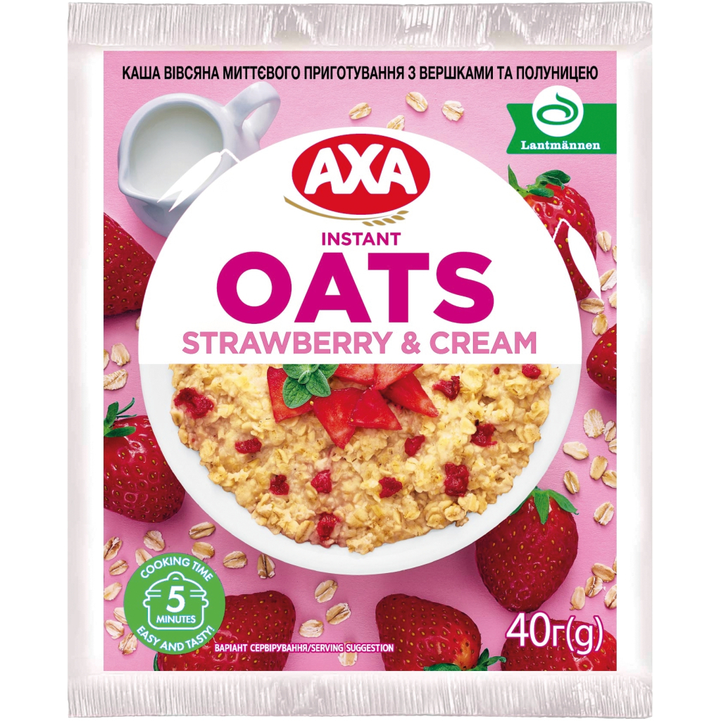 Їжа швидкого приготування АХА Каша Вівсяна вершками та полуницею 40 г (4820008126283) - зображення 1