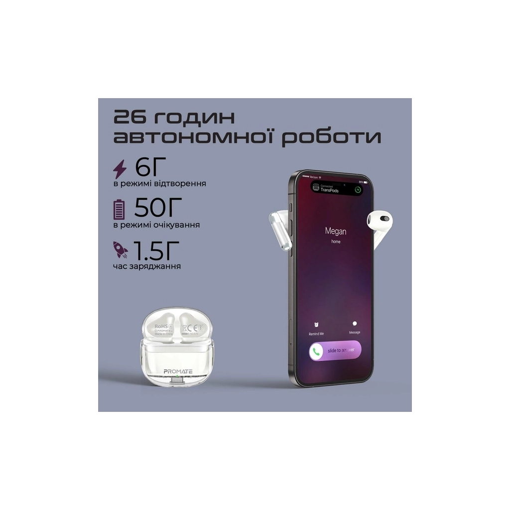 Навушники Promate TransPods White (transpods.white) - зображення 6