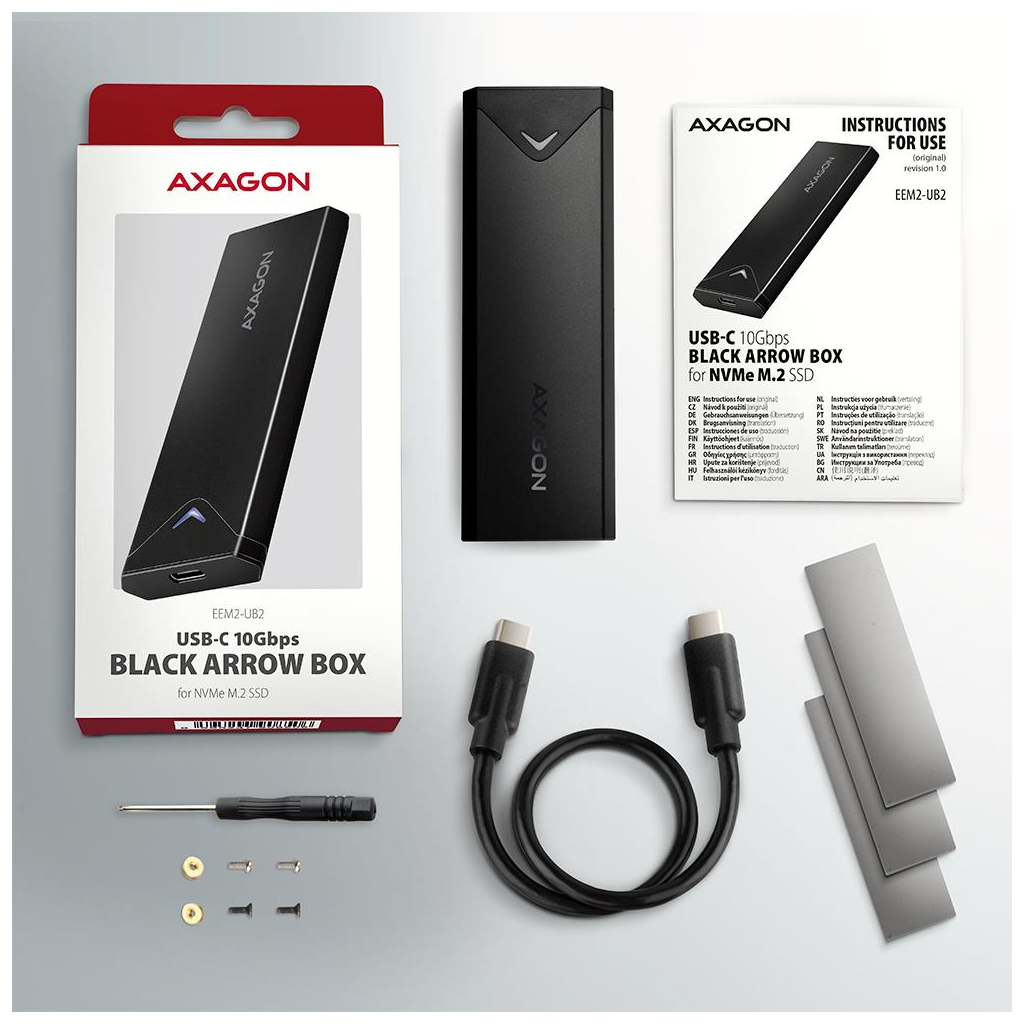 Кишеня зовнішня AXAGON USB-C 10Gbps metal box for M.2 NVMe SSD BLACK ARROW (EEM2-UB2) - зображення 4