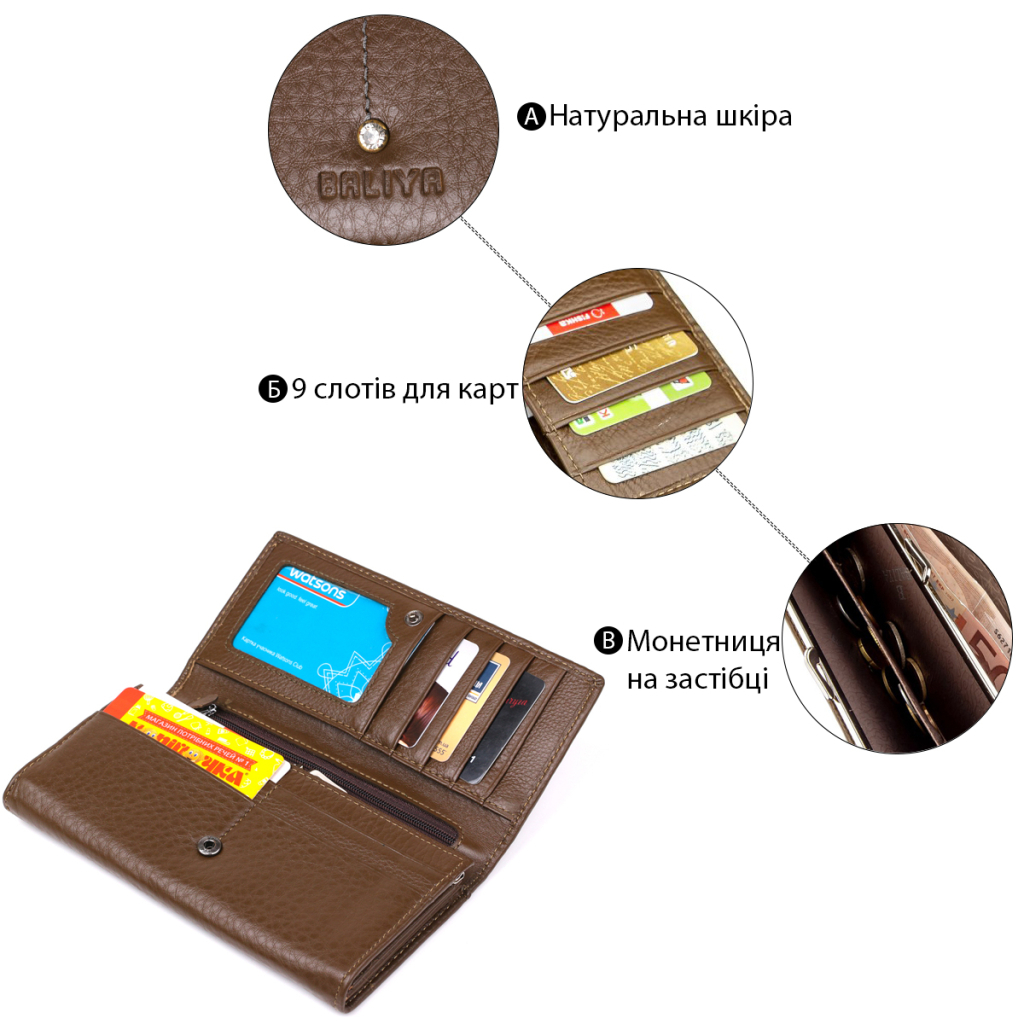 Гаманець Baliya Зі стразом жіночий шкіряний Коричневий (18977) - зображення 5