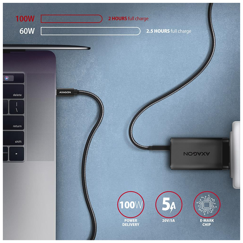 Дата кабель USB-C to USB-C 2.0m USB 3.2 Gen 2 PD 100W 5A 4K black AXAGON (BUCM32-CM20AB) - зображення 6