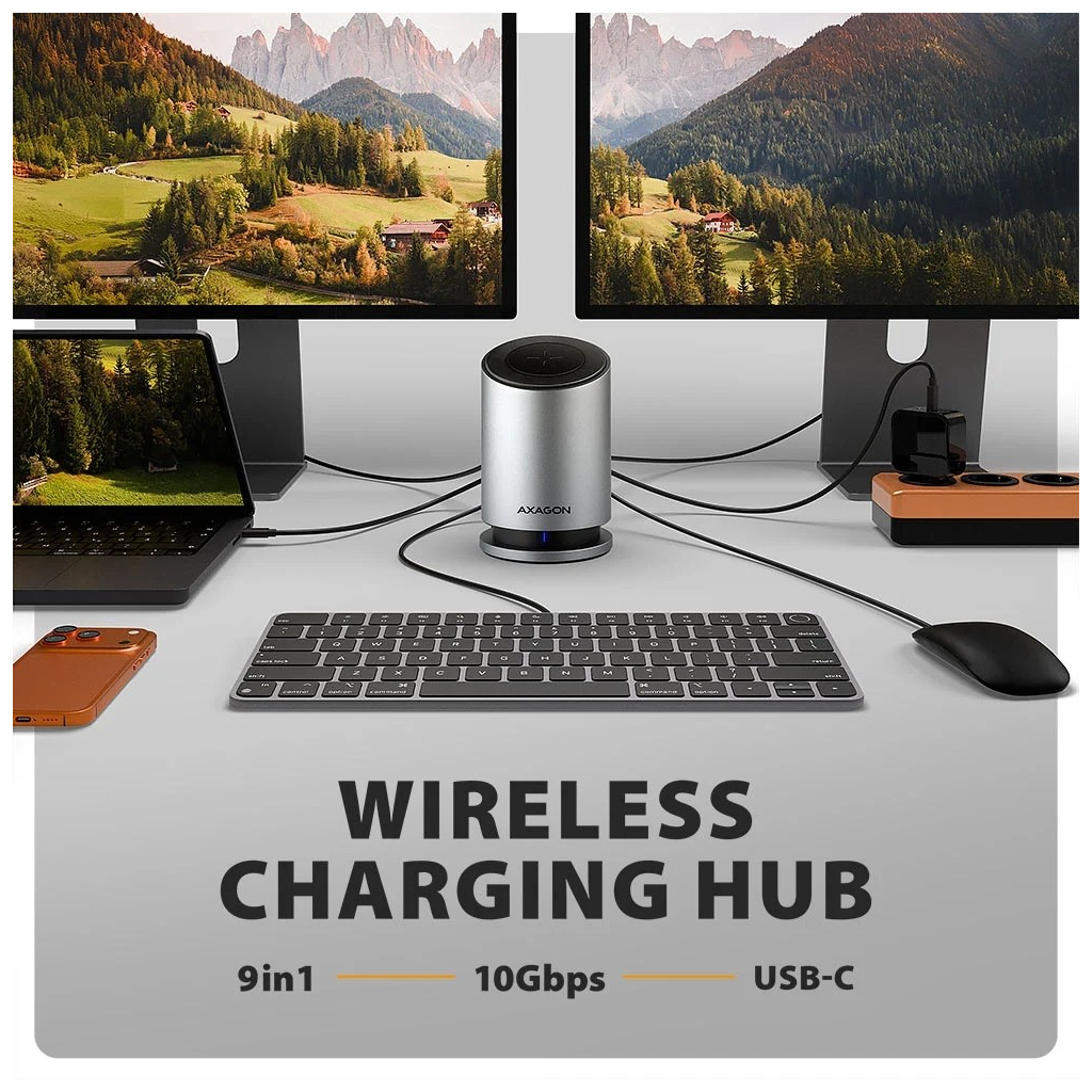 Концентратор AXAGON USB-C 9-in-1 wireless 15W PD100W 0.6m (HMC-WL9) - зображення 7